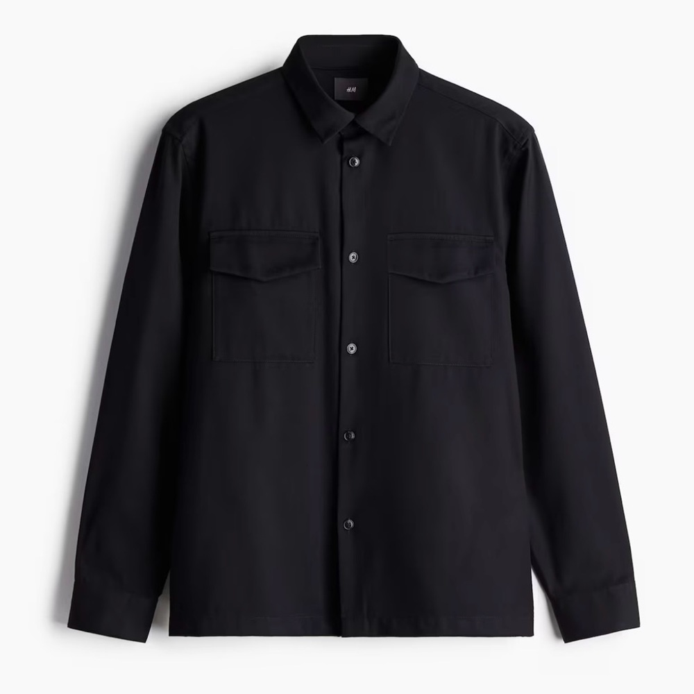 H&M Black Lightweight Shirt Jacket with Relaxed Fit